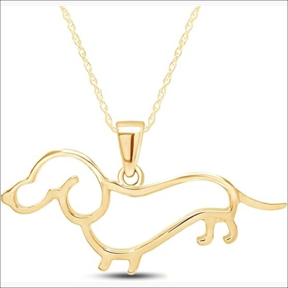 Dachshund Dog Charm Pendant Necklace 14k Gold Plated 925 Sterling Silver